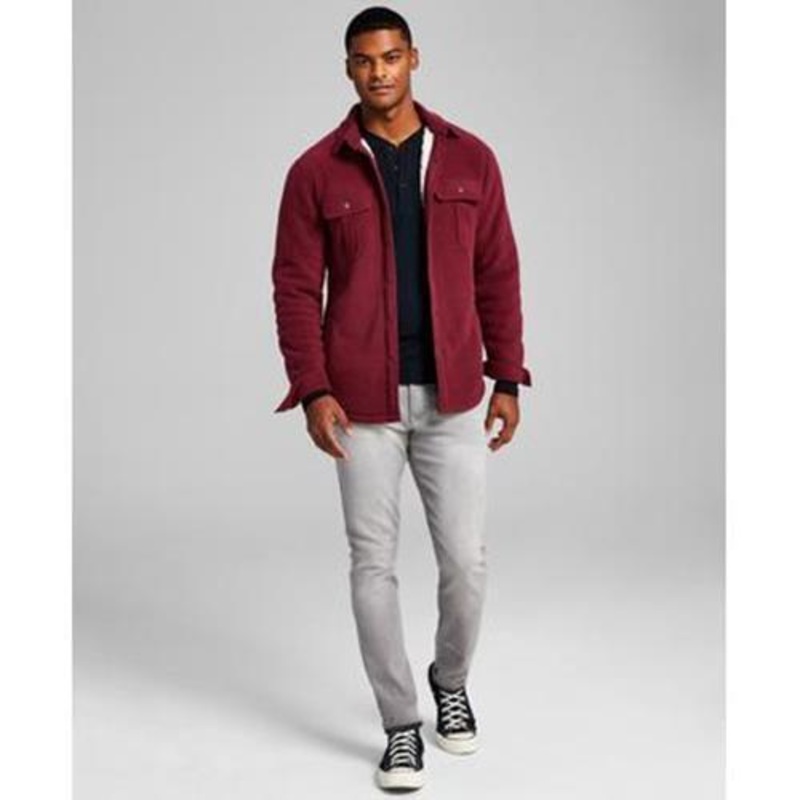 And Now This Mens Polar Fleece Shirt-Jacket Burgundy 2XL