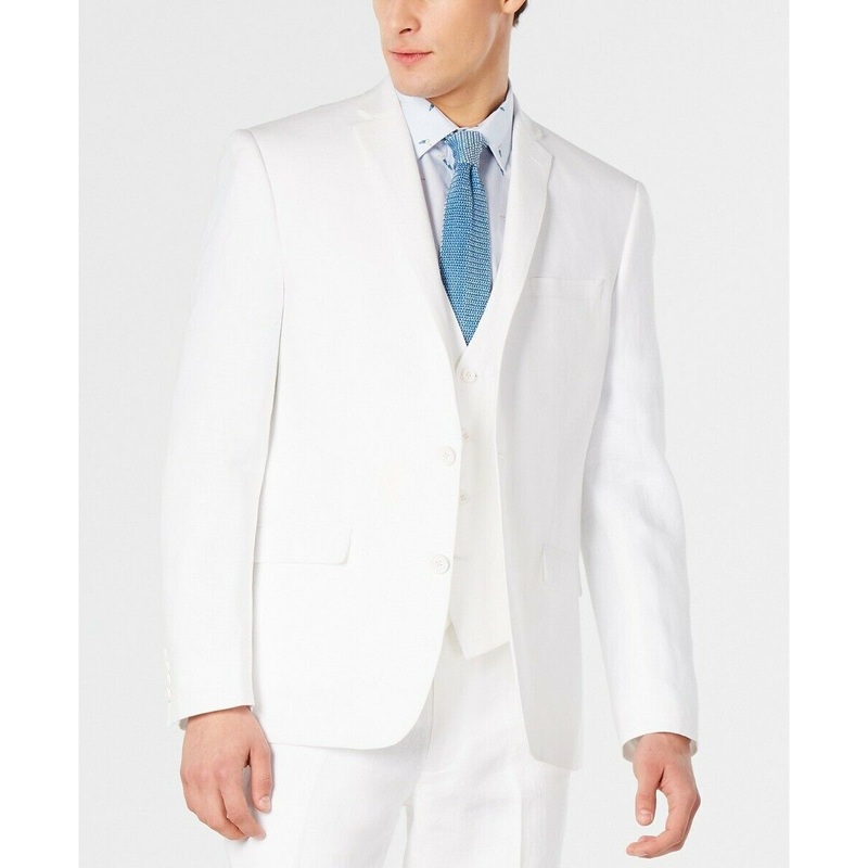Bar III Men's Slim-Fit White Linen Suit Jacket 44S Two Button