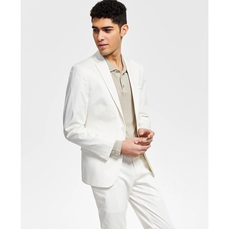 Bar III Men's Suit Jacket White 46L Slim-Fit Stretch Solid Cotton Jacket Only