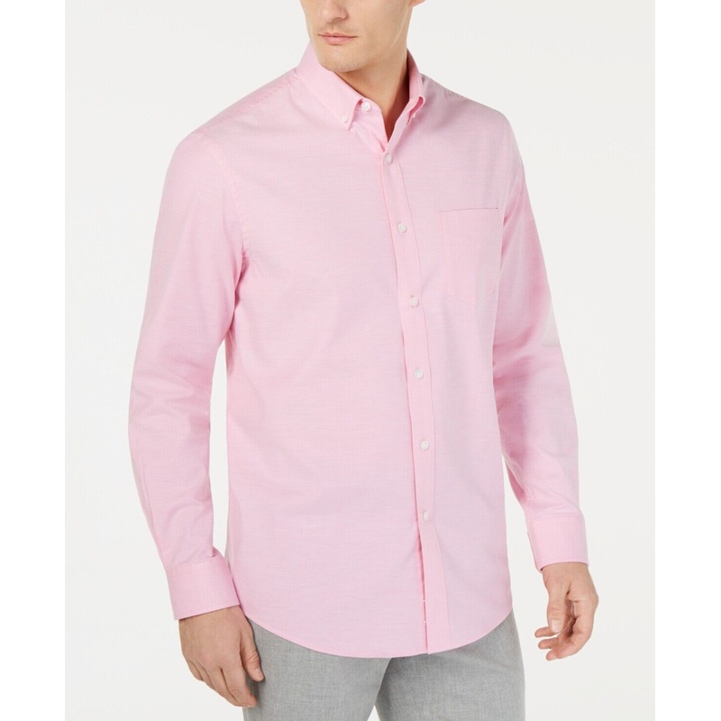 Club Room Men's Solid Stretch Oxford Cotton Button Down Shirt Pink Sky XL