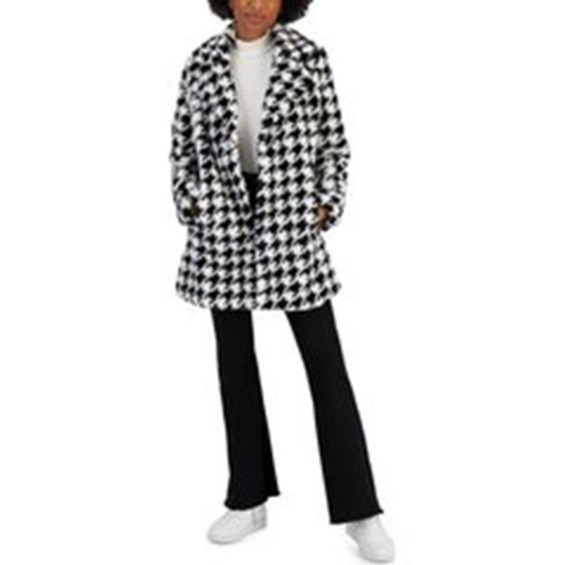 COFFEESHOP Juniors' Girls Faux-Fur Coat Black / Ivory Large