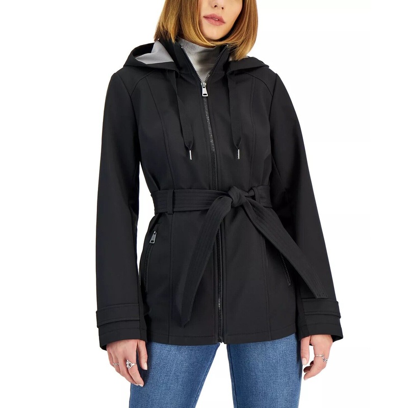 SEBBY Juniors' Girls Hooded Belted Raincoat Coat XXL Black