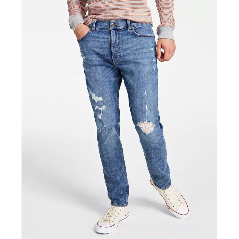 SUN + STONE Men's Athletic Fit Jeans 38 x 32 Distressed Blue