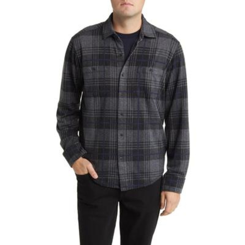 Tommy Bahama Men's Fireside Yarn Dyed Plaid Button Down Shirt Charcoal 3XL