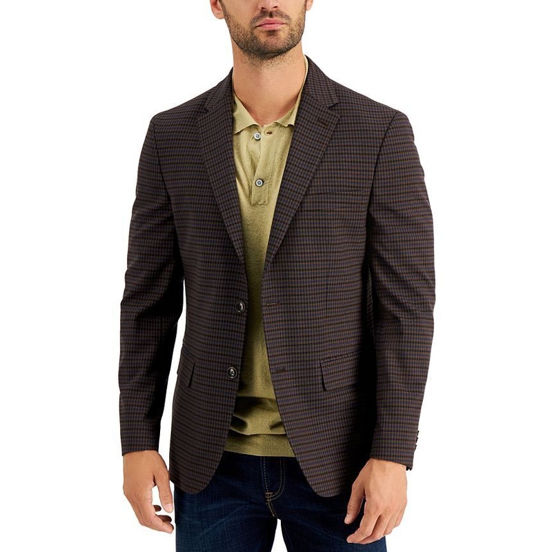 Tommy Hilfiger Men's Modern-Fit Burgundy Brown Check Blazer 44R Sport Coat