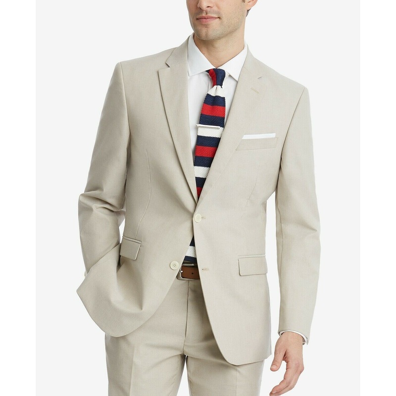 Tommy Hilfiger Men's Modern-Fit Flex Stretch Solid Tan Suit Jacket 41R Khaki
