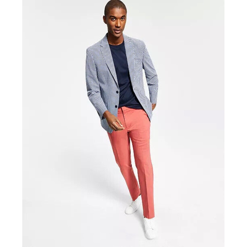 TOMMY HILFIGER Men's Modern-Fit Stretch Seersucker Check Blazer 40L Blue White