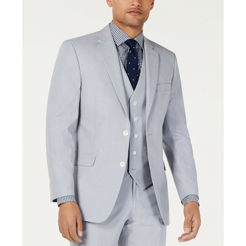Tommy Hilfiger Modern-Fit Stretch Light Gray Chambray 42R Suit Jacket