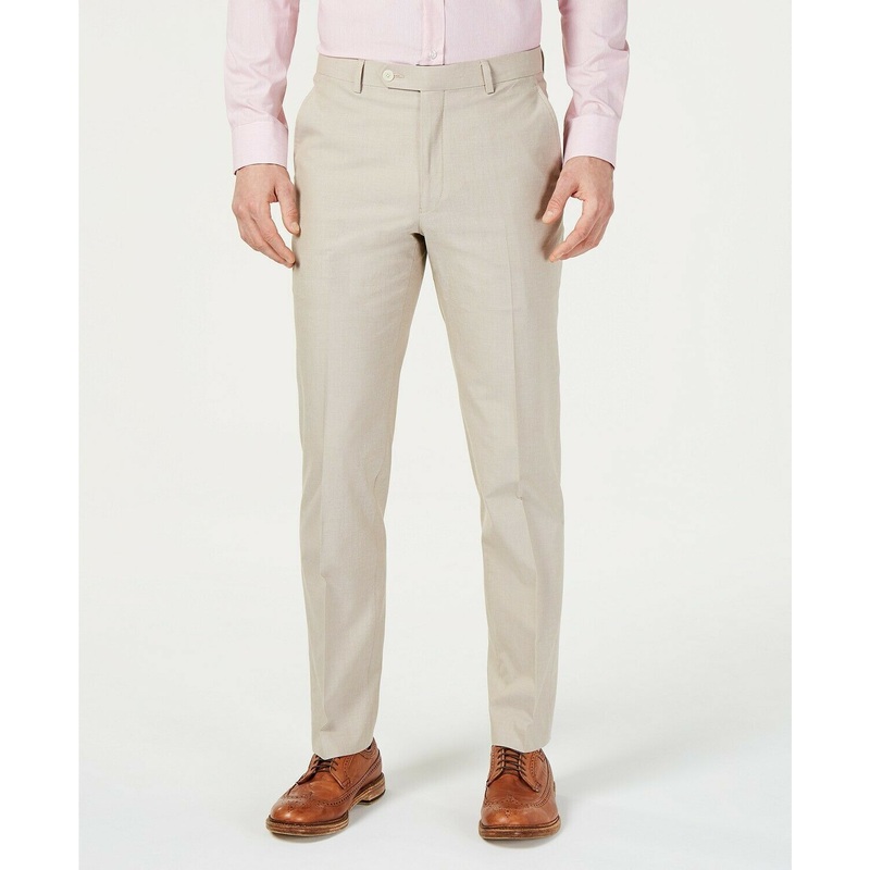 Tommy Hilfiger Modern-Fit Stretch Tan Dress Pants 42 x 32 Beige