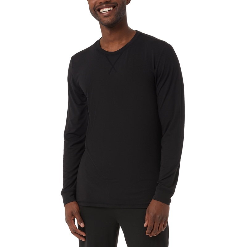 32 Degrees Men's Crewneck Long Sleeve Pajama Shirt Black Medium