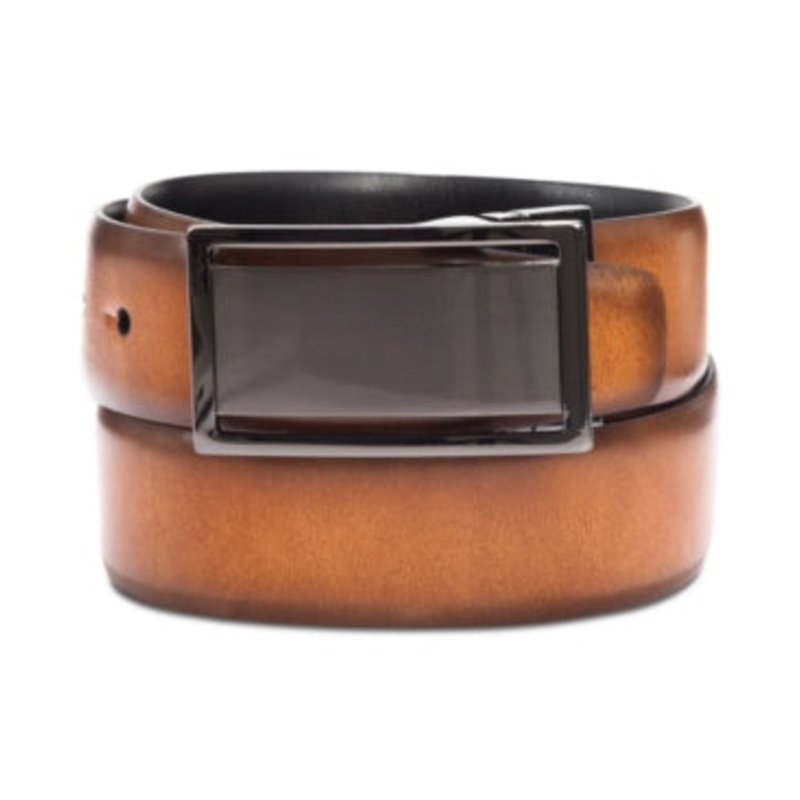 Alfani Men's Reversible Textured Plaque Belt Tan Brown Black 38