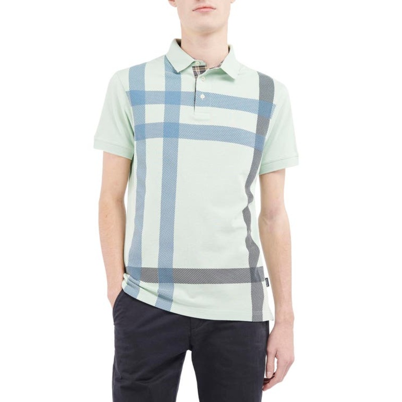 Barbour Mens Blaine Oversized Short Sleeve Polo Shirt Tartan  Dusty Mint XL