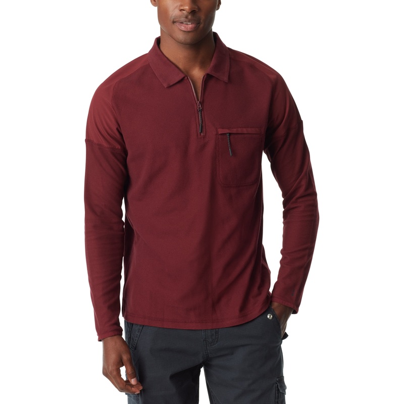 Bass Outdoor Mens Long Sleeve Pique Polo Shirt Tawny Port Red Large