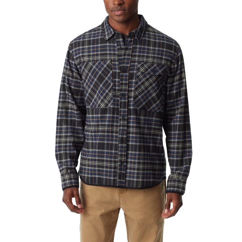 BASS OUTDOOR Mens Stretch Flannel Button Down Shirt Caviar Core Plaid Large