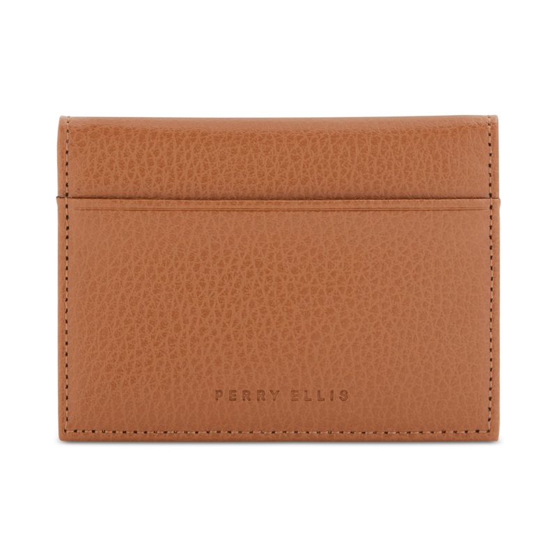 Perry Ellis Portfolio Men's Leather Uptown Card Holder Wallet Brown