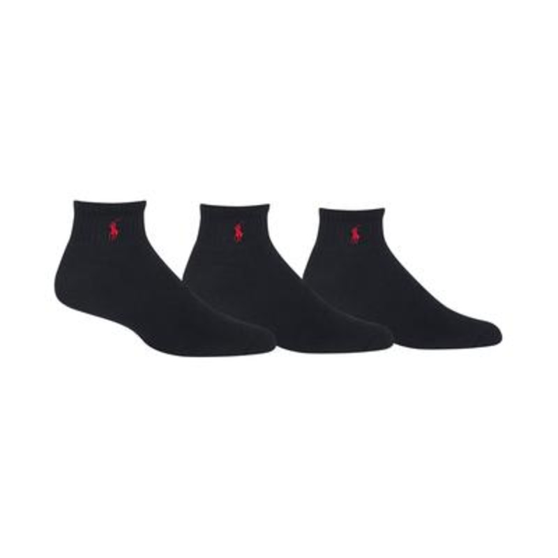 Polo Ralph Lauren Men's 3 Pack Classic Athletic Quarter Socks Black 13 to 16