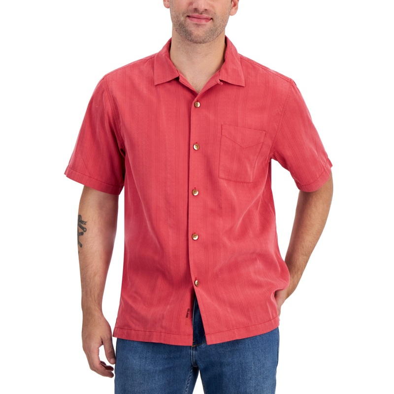 Tommy Bahama Mens Coconut Point Tide Button Down Shirt Dark Havana Red Small