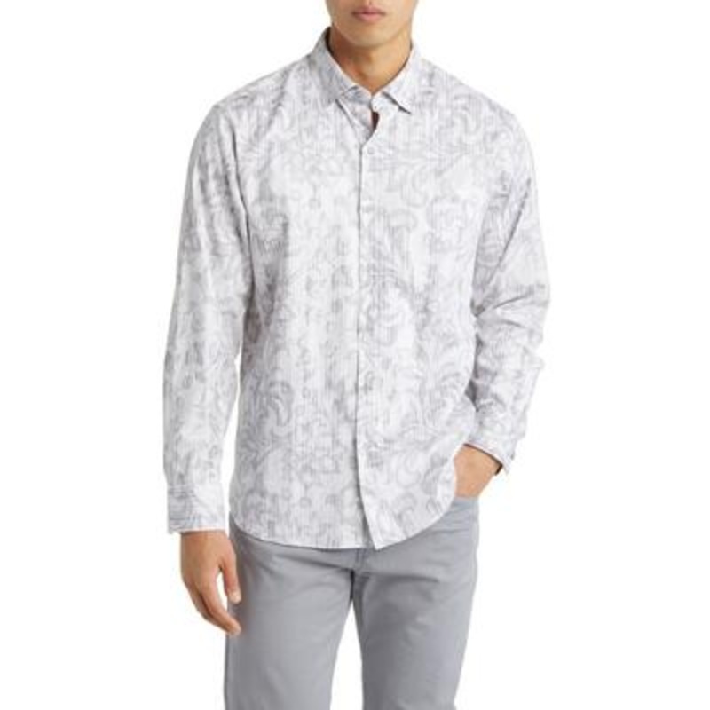 Tommy Bahama Mens Lazlo Slate Fronds Button Down Shirt Bala Shark Large