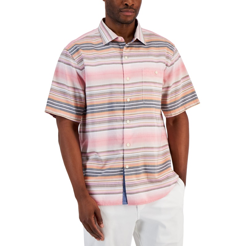 Tommy Bahama Mens Tortola Serape Shores Button Down Shirt Orange Pepper 3XL