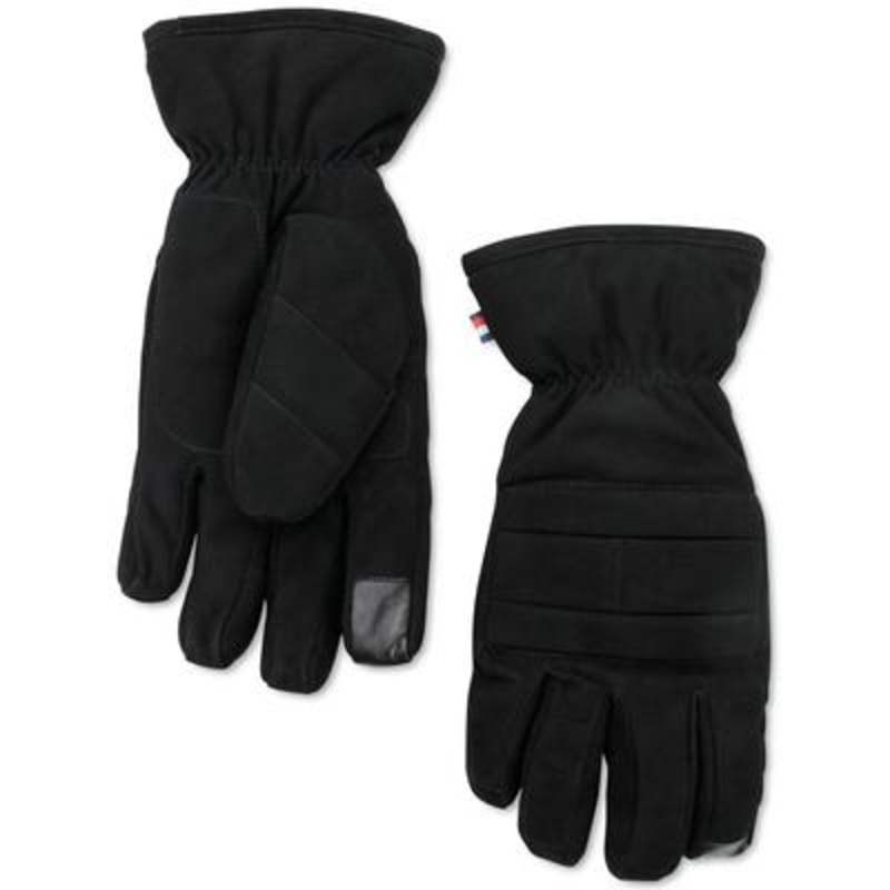 Tommy Hilfiger Men's Flag Quilt Leather Tech Work Gloves Fleece Lining Black XL