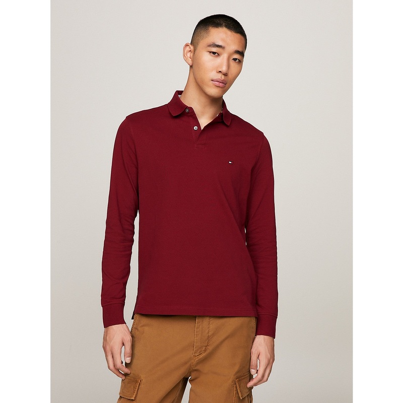 Tommy Hilfiger Mens 1985 Regular Fit Long Polo Shirt Sleeve Rouge Large