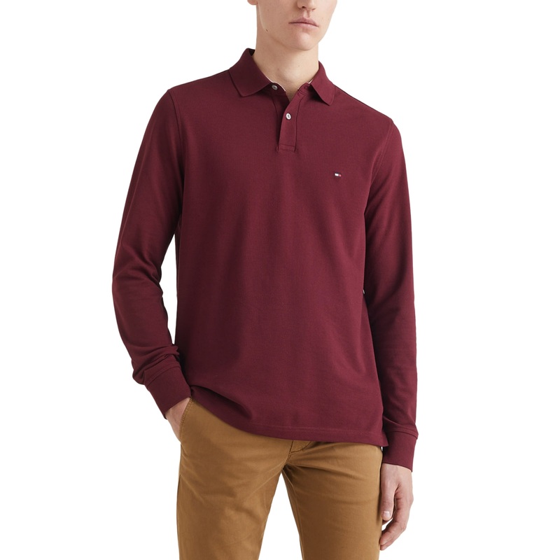 Tommy Hilfiger Mens 1985 Regular Fit Long Polo Shirt Sleeve Rouge XL