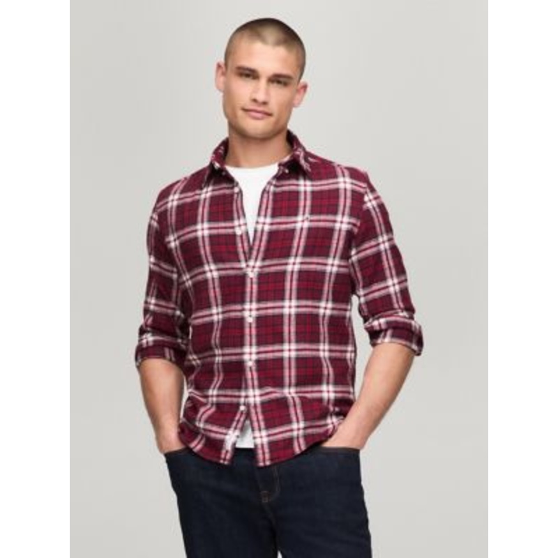 Tommy Hilfiger Mens Regular Fit Plaid Button Down Shirt Small Red