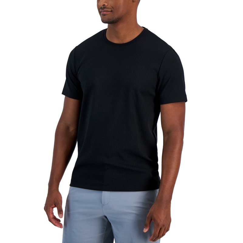 Alfani Men's Core Tech Solid Ribbed Knit T Shirt Black Large