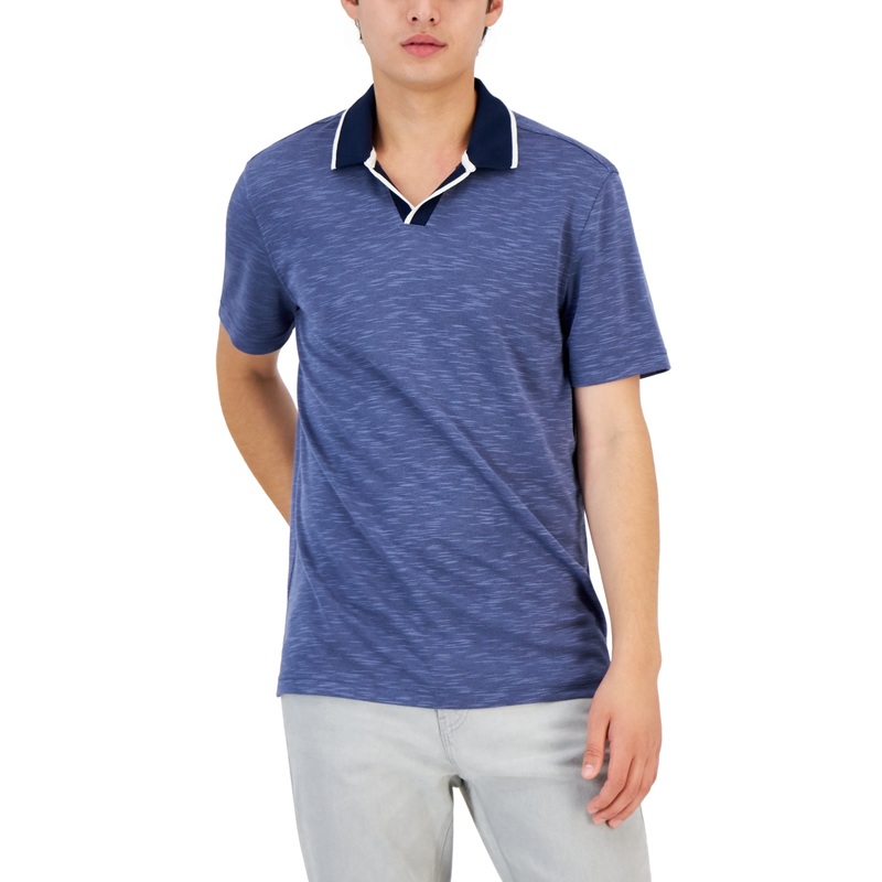 Alfani Men's Johnny Collar Short Sleeve Polo Shirt Blue Large