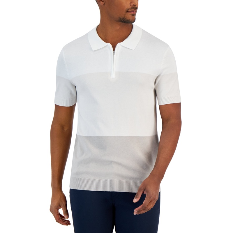 Alfani Men's Regular Fit Quarter Zip Sweater Knit Polo Shirt Grey Small