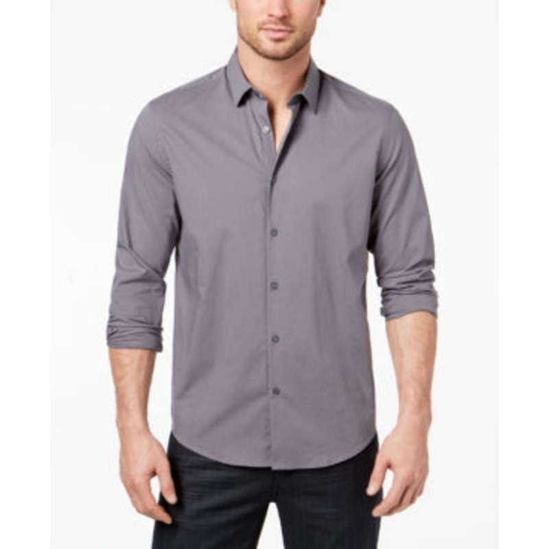 Alfani Men's Stretch Modern Solid Button Down Shirt Grey Large