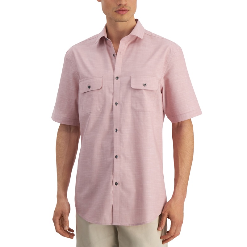 Alfani Men's Warren Short Sleeve Button Down Shirt Pink Large