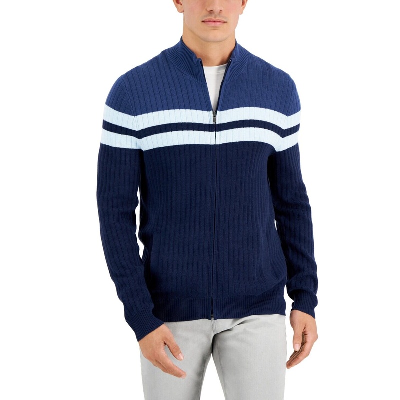 Alfani Mens Mock Neck Colorblock Full Zip Sweater Blue XL