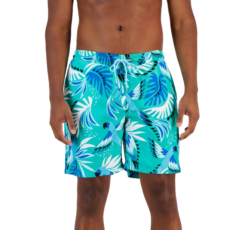 Club Room Men's Bird Swim Trunks Green Blue Multi Medium