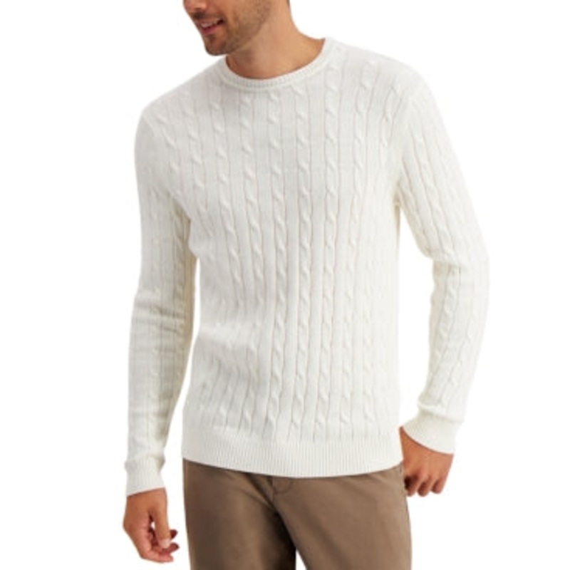 Club Room Men's Cable Knit Cotton Sweater Winter Ivory White XXL
