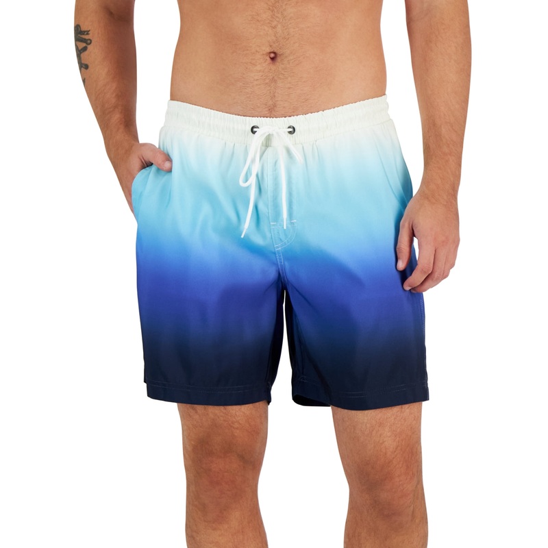Club Room Men's Kenji Ombre Swim Trunks White Blue Black Small