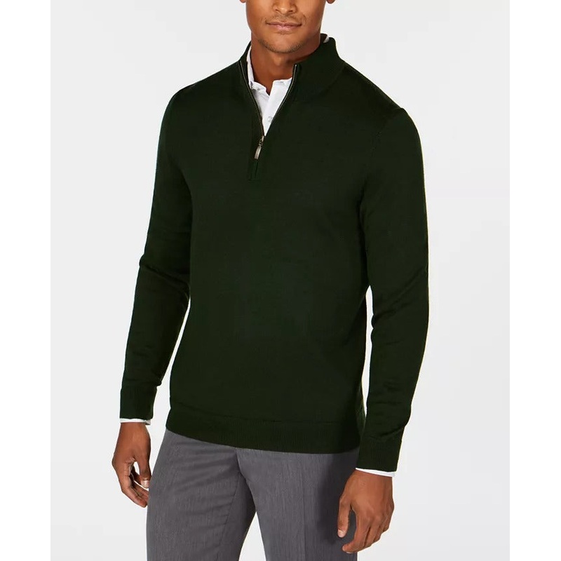 Club Room Men's Quarter Zip Merino Wool Blend Sweater Ivy League Green Large