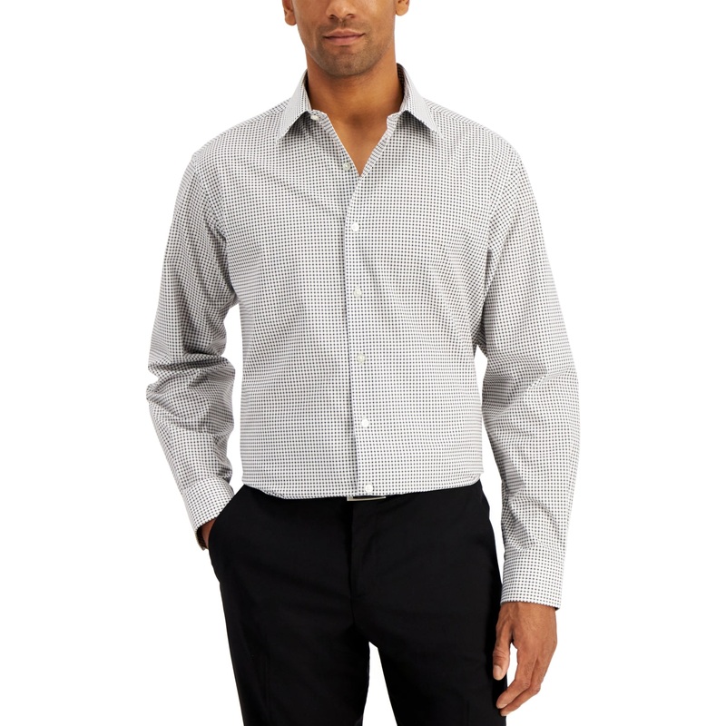 Club Room Men's Regular Fit Check Button Down Dress Shirt Black White Small