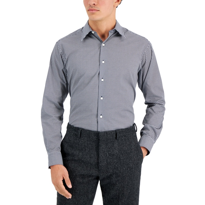 Club Room Men's Regular Fit Check Dress Shirt Blue White 17 17.5