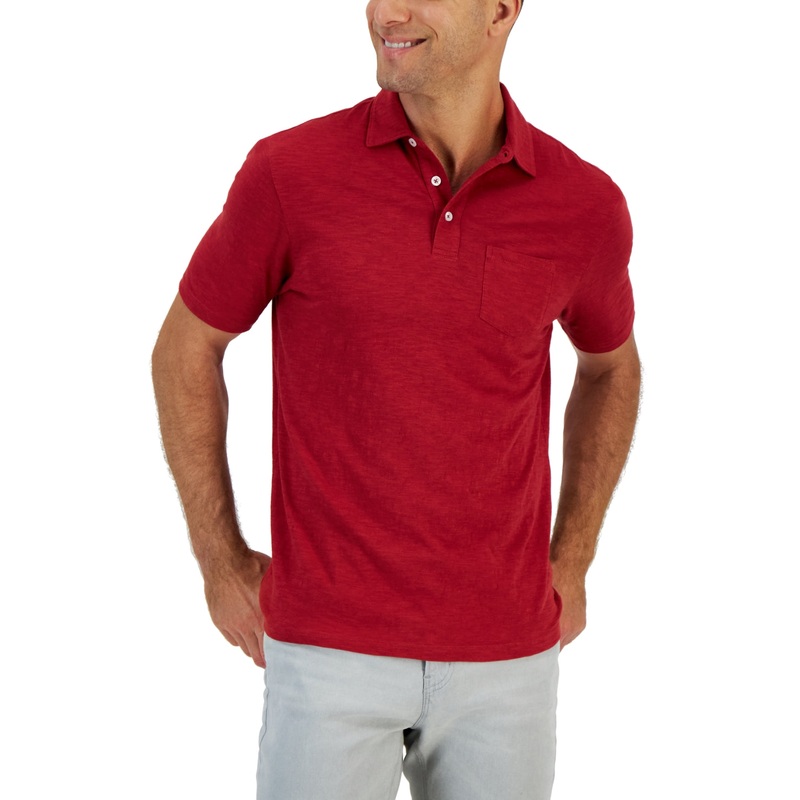 Club Room Mens Slub Short Sleeve Polo Shirt Red Large