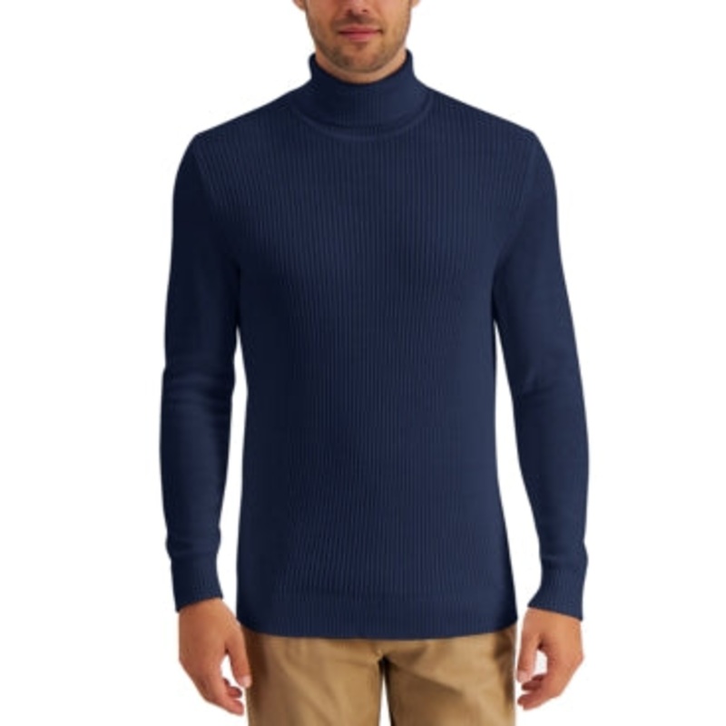 Club Room Mens Textured Cotton Turtleneck Sweater Blue XL