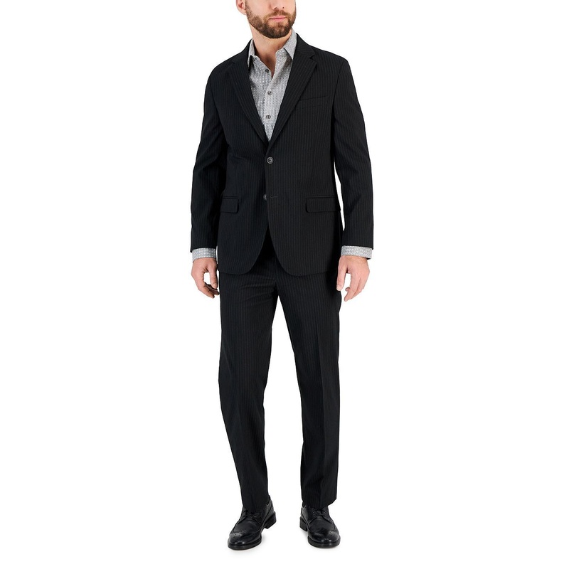 Nautica Men's Modern-Fit Bi-Stretch Suit 40R / 34 x 32 Black Pinstriped