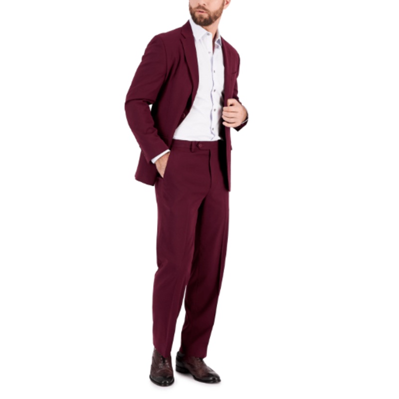 NAUTICA Mens Suit 40R / 34 x 32 Burgundy Modern-Fit Bi-Stretch