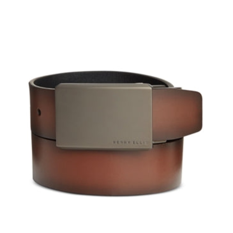 Perry Ellis Portfolio Men's Plaque Reversible Belt Tan Beige Size 32