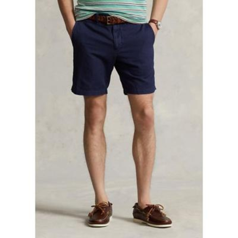 Polo Ralph Lauren Men's 8 Inch Straight Fit Linen Cotton Shorts Navy Blue 42