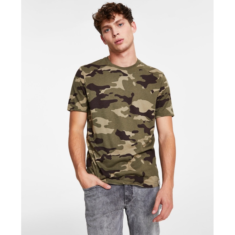 Sun Stone Men's Short Sleeve Camo Print T Shirt Green Combo Large