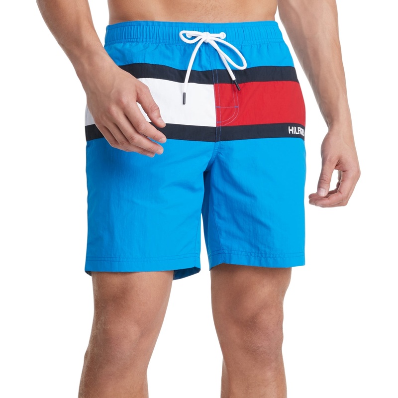 Tommy Hilfiger Men's Tommy Flag 7 Inseam Swim Trunks Blue Blitz Small