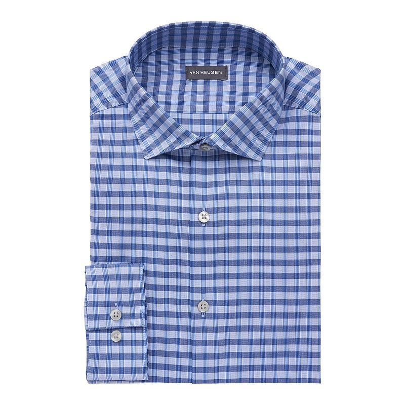 Van Heusen Men's Slim Fit Satin Spread Collar Dress Shirt Blue Medium 34 35