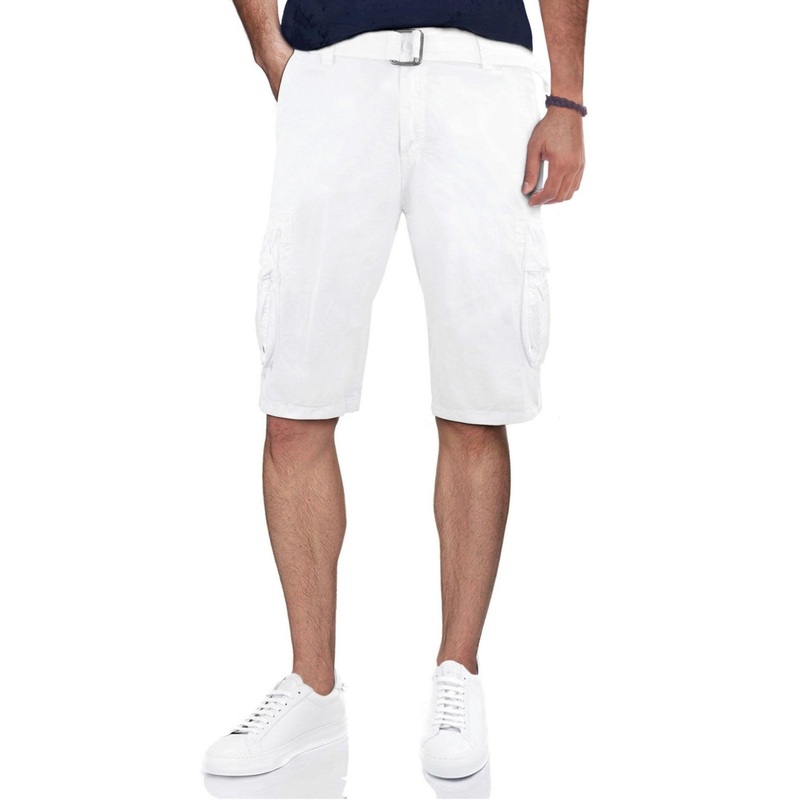 X Ray Men's Belted Double Pocket Cargo Shorts White 44