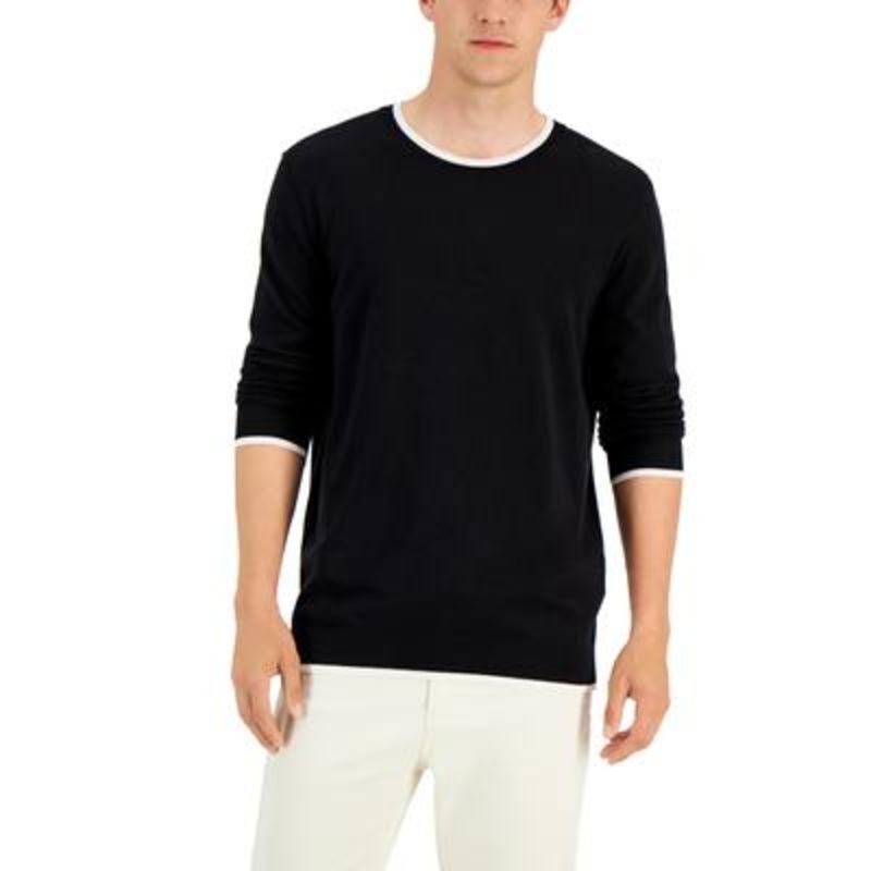 Alfani Men's Contrast Edge Crewneck Sweater Deep Black Large